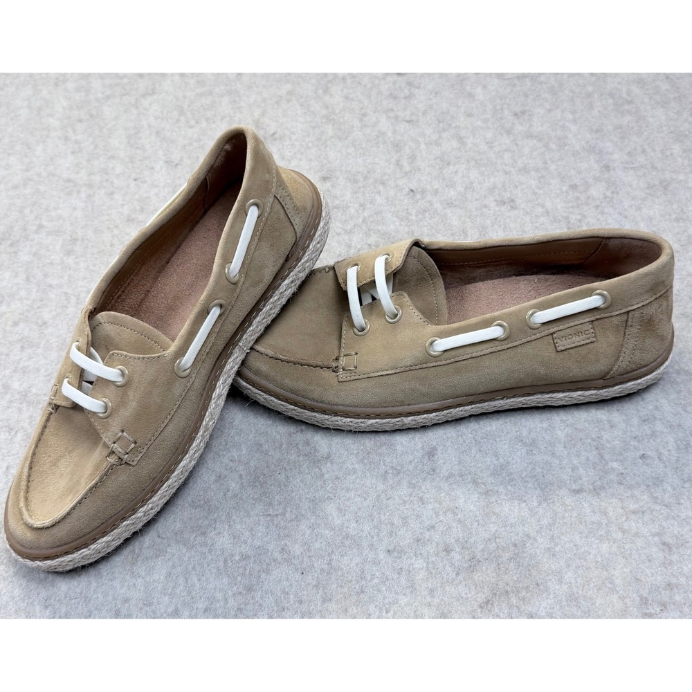 Vionic Bay Boat Shoe Womens Size 5 Tan Suede Espadrille Orthotic Slip On